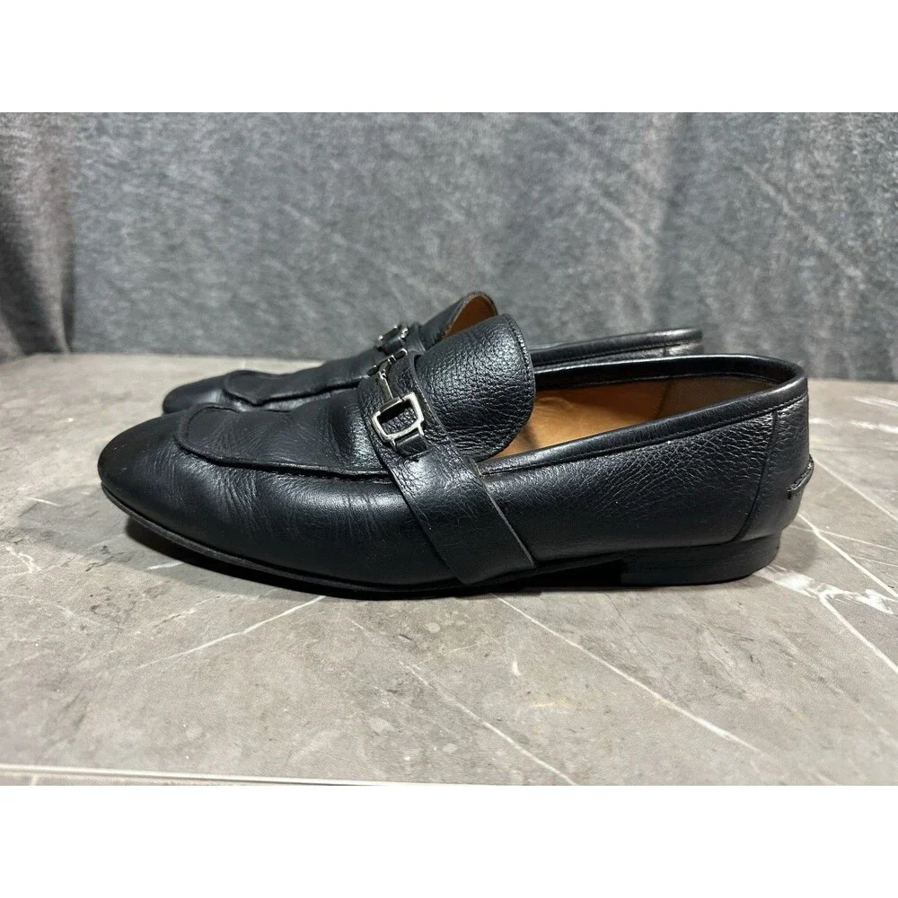 Gucci Horsebit Loafers Black Leather Slip-On Snaffle Dress Shoes Italy Mens Size